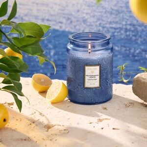Voluspa Mediterranean Lemon 18oz Candle in Gorgeous blue design glass w/…